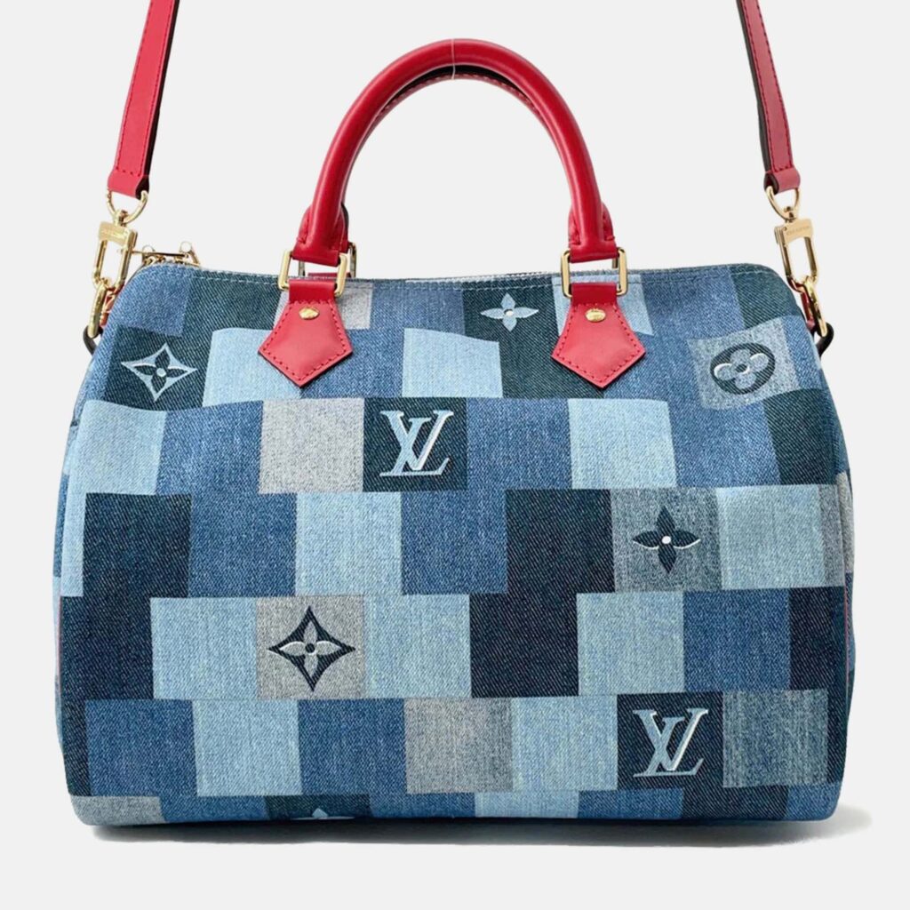 Louis Vuitton Speedy Bandouliere 30 Blue Red Monogram Denim Boston Bag Louis Vuitton Speedy Bandouliere 30 Blue Red Monogram Denim Boston Bag