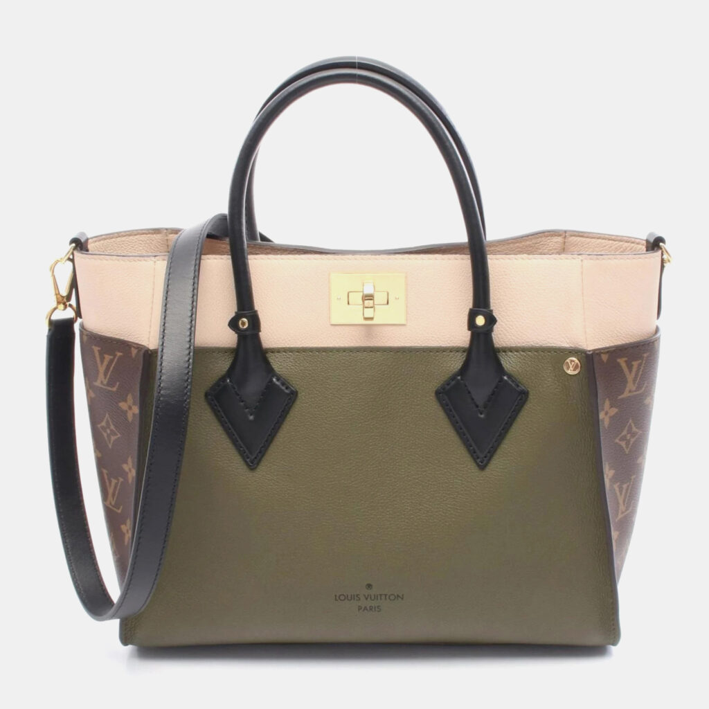Louis Vuitton On My Side MM Khaki Ivory Monogram Canvas Tote Bag Louis Vuitton On My Side MM Khaki Ivory Monogram Canvas Tote Bag