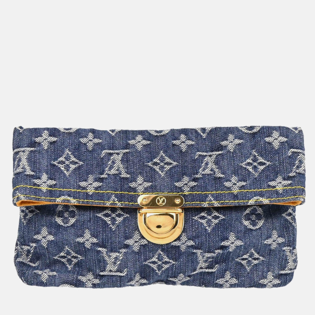 Louis Vuitton Pochette Plat Blue Monogram Denim Clutch Bag Louis Vuitton Pochette Plat Blue Monogram Denim Clutch Bag