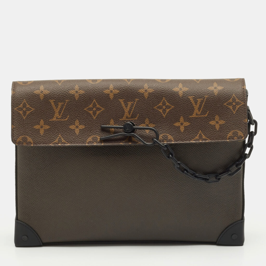 Louis Vuitton Khaki Green Taiga Leather and Monogram Canvas Pochette Voyage Steamer Louis Vuitton Khaki Green Taiga Leather and Monogram Canvas Pochette Voyage Steamer