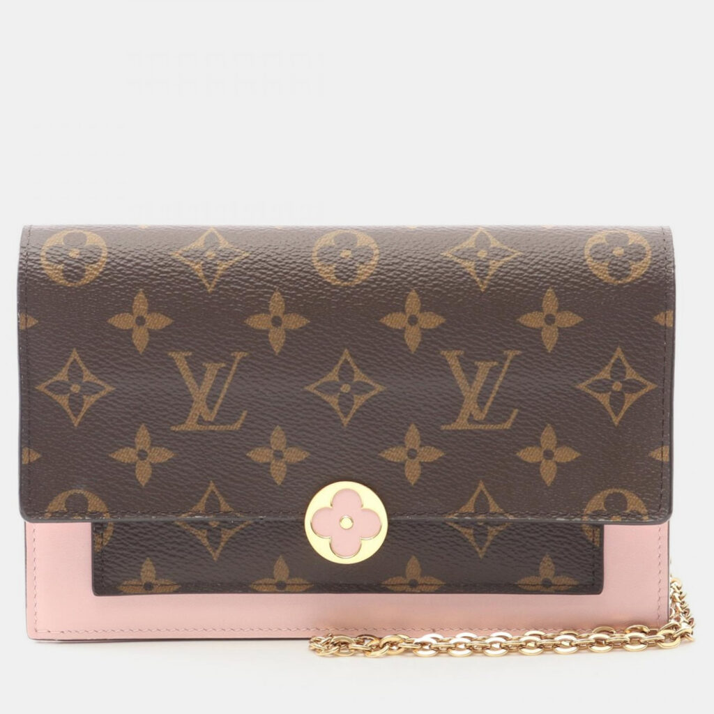 Louis Vuitton Portefeuille Flore Pink/Brown Monogram Canvas Chain Shoulder Bag Louis Vuitton Portefeuille Flore Pink/Brown Monogram Canvas Chain Shoulder Bag