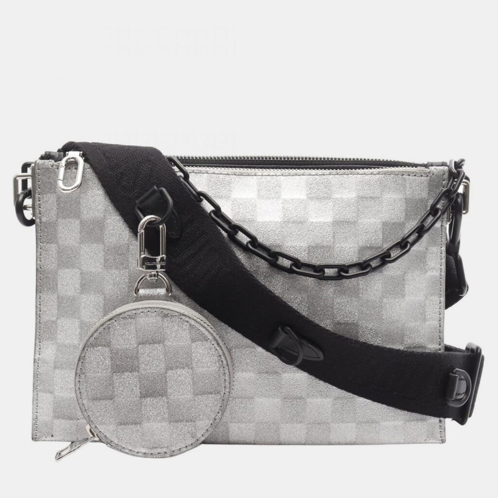 Louis Vuitton Trio Pouch Nm Black/Silver Damier Glitter Leather Shoulder Bag Louis Vuitton Trio Pouch Nm Black/Silver Damier Glitter Leather Shoulder Bag