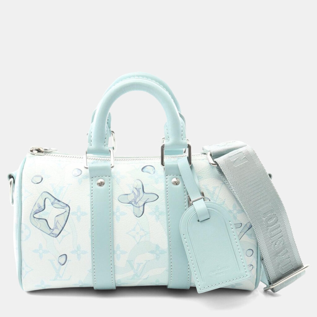 Louis Vuitton Aquagarden Keepall Bandouliere 25 Blue Monogram Canvas Shoulder Bag Louis Vuitton Aquagarden Keepall Bandouliere 25 Blue Monogram Canvas Shoulder Bag