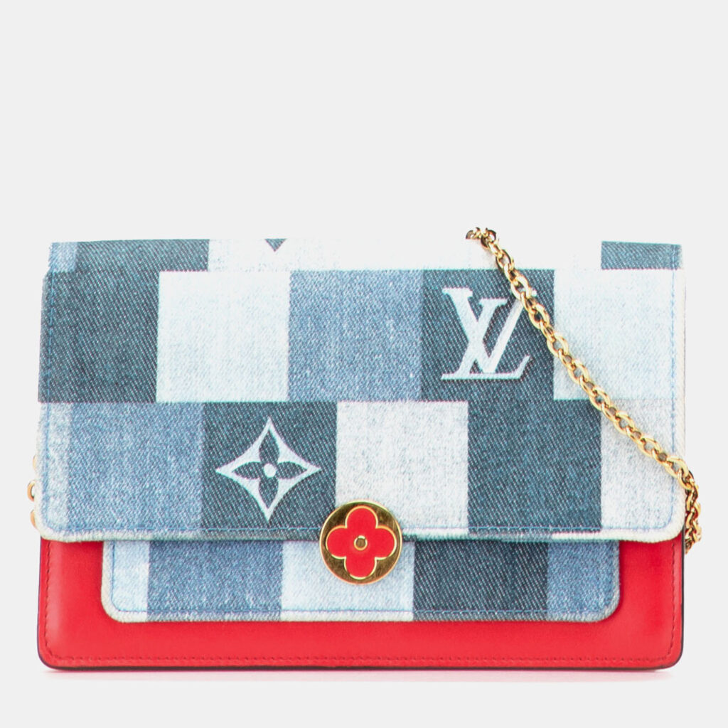 Louis Vuitton Blue Monogram Denim Patchwork Fiore Chain Wallet