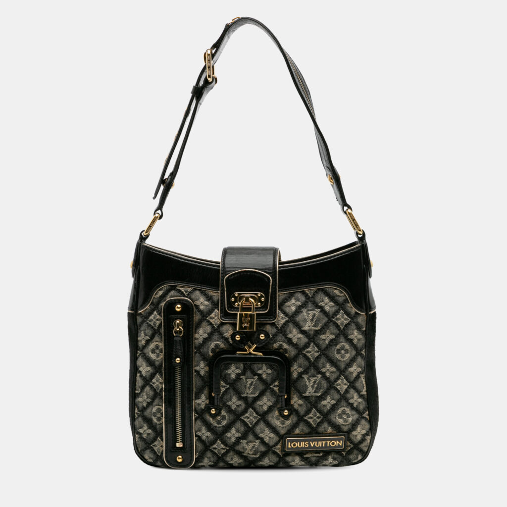 Louis Vuitton Black Grey Quilted Monogram Denim Musette Louis Vuitton Black Grey Quilted Monogram Denim Musette