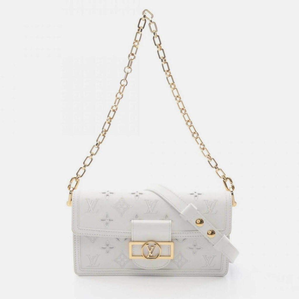 Louis Vuitton Dauphine EW White Monogram Leather Shoulder Bag