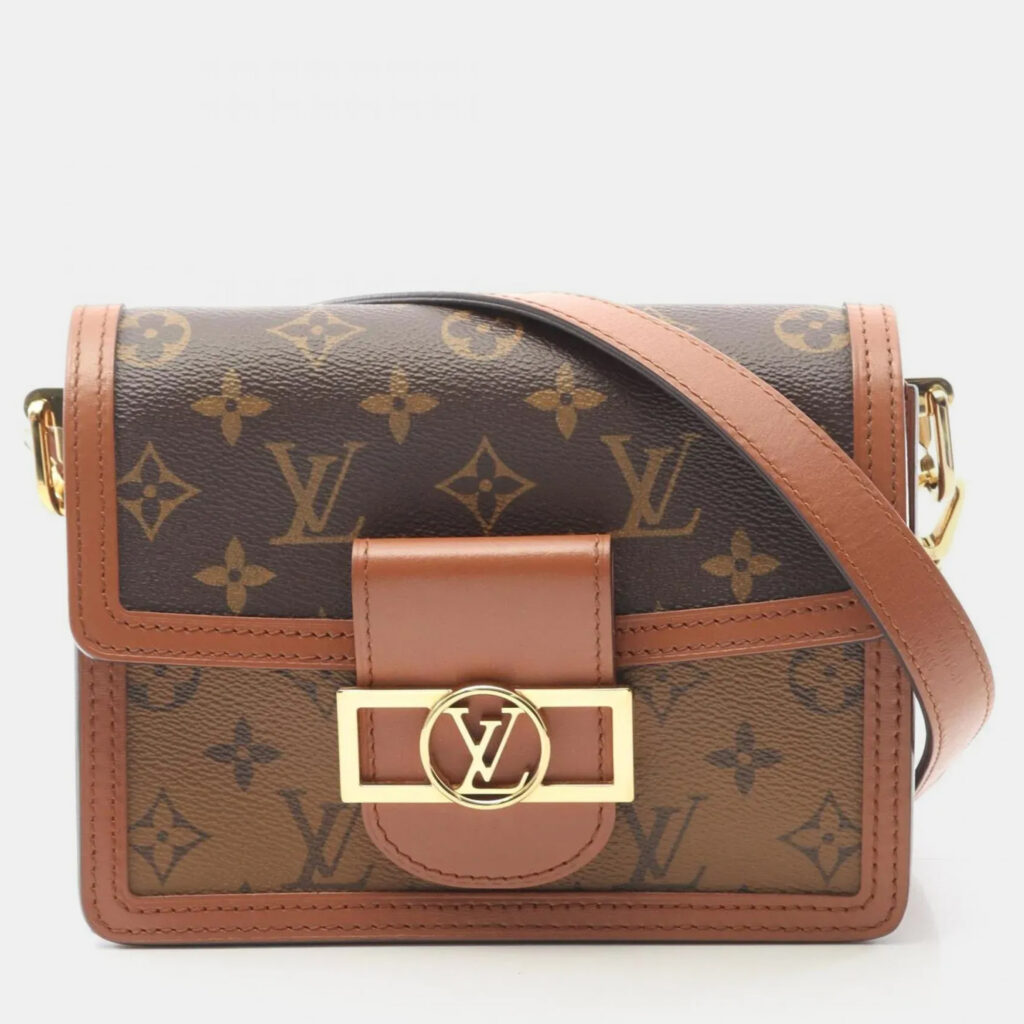 Louis Vuitton Dauphine Mini Monogram Reverse Brown Coated Canvas Leather Shoulder Bag Louis Vuitton Dauphine Mini Monogram Reverse Brown Coated Canvas Leather Shoulder Bag