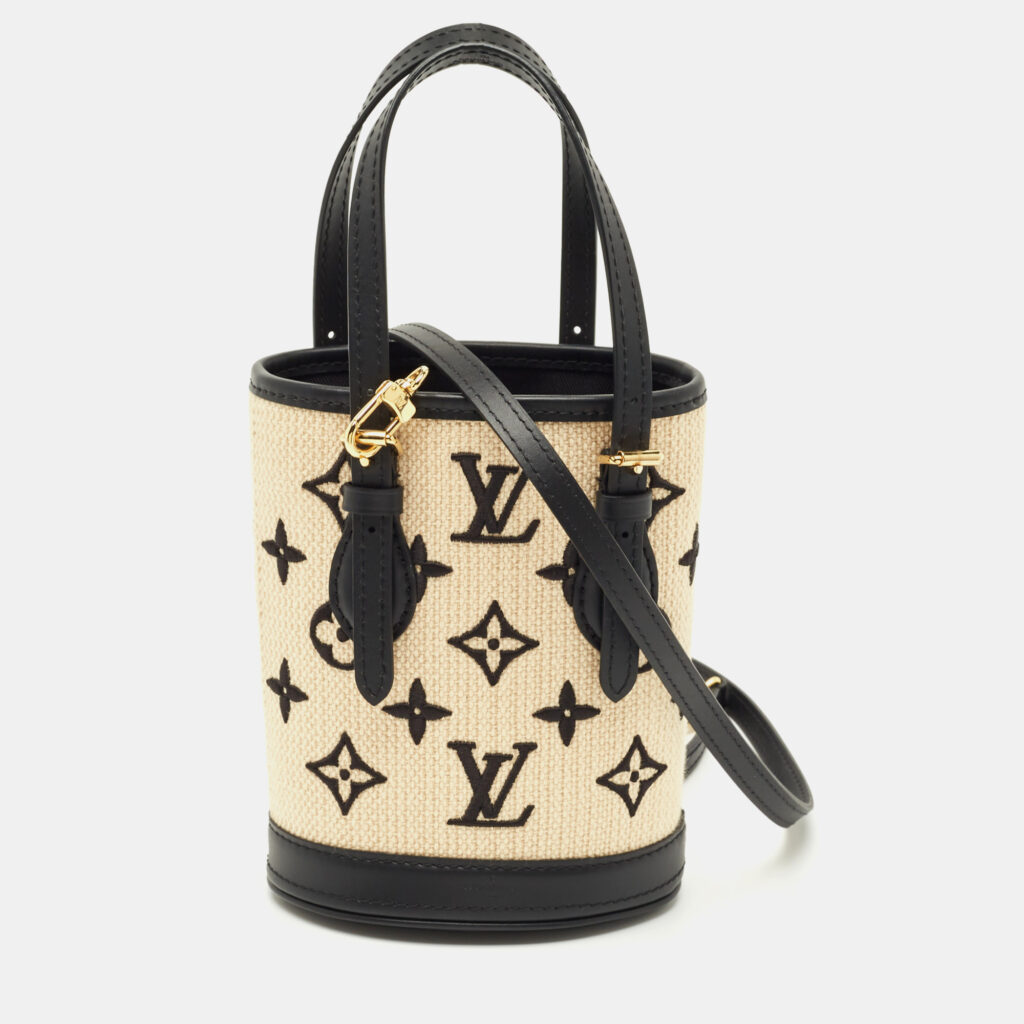 Louis Vuitton Beige/Black Monogram Canvas and Leather Nano Bucket Bag Louis Vuitton Beige/Black Monogram Canvas and Leather Nano Bucket Bag