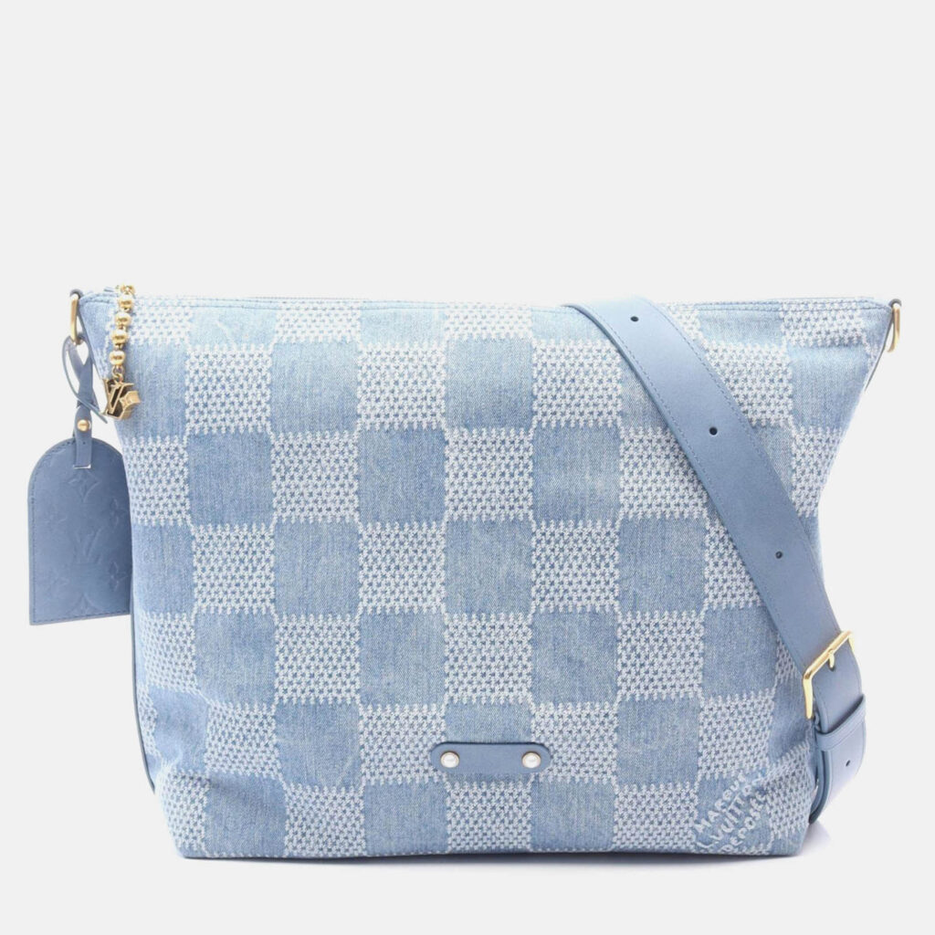 Louis Vuitton Vagabond Hobo Shoulder Bag Denim Leather Blue Louis Vuitton Vagabond Hobo Shoulder Bag Denim Leather Blue