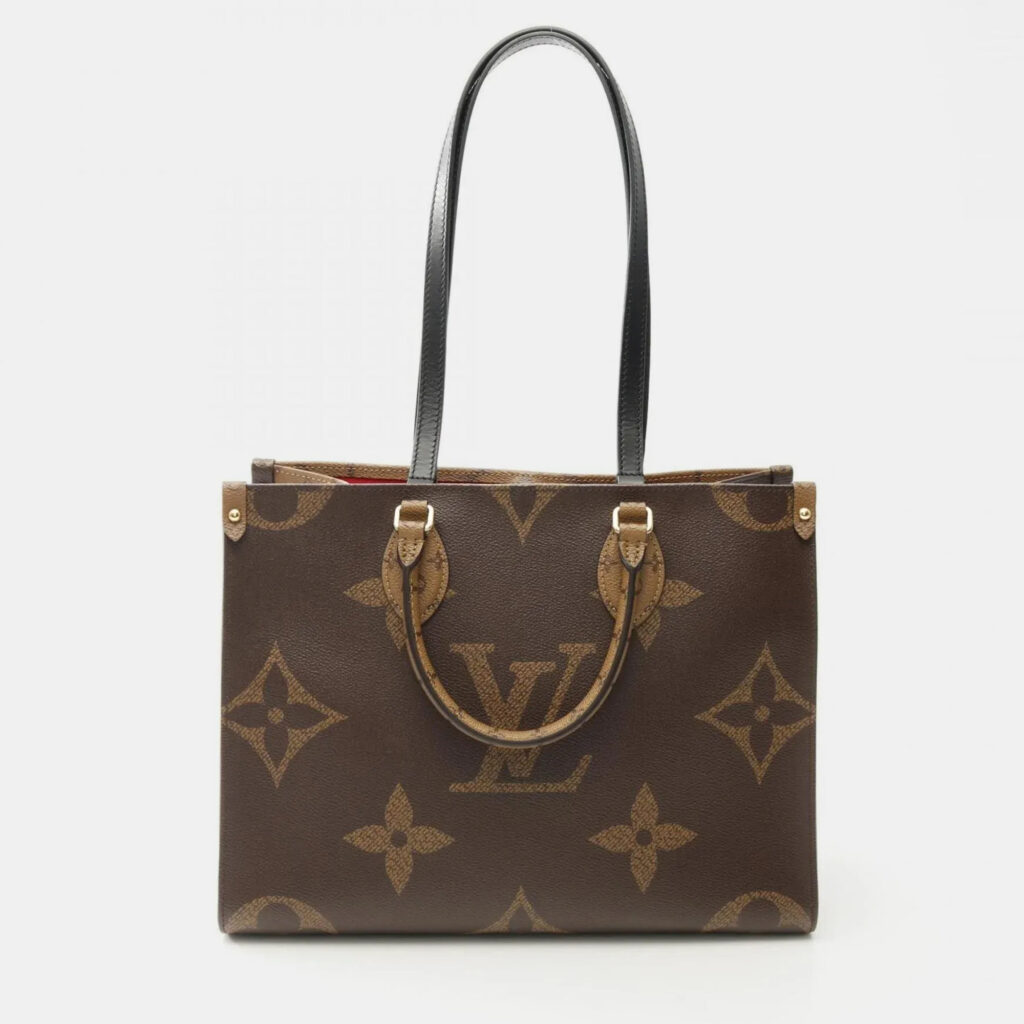 Louis Vuitton On The Go Mm Monogram Giant Reverse Tote Bag Coated Canvas Leather Brown Beige