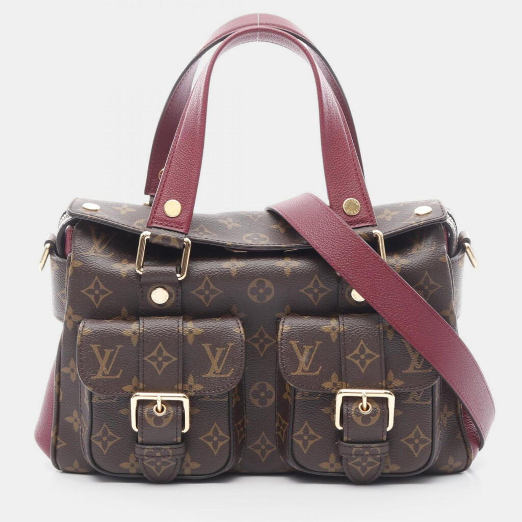 Louis Vuitton Manhattan Handbag Coated Canvas Leather Monogram Brown Bordeaux Louis Vuitton Manhattan Handbag Coated Canvas Leather Monogram Brown Bordeaux