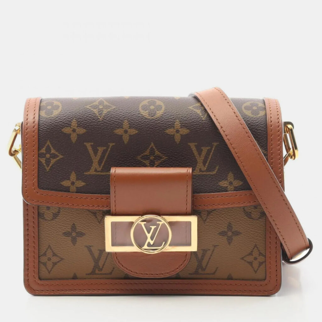 Louis Vuitton Dauphine Mini Shoulder Bag Coated Canvas And Leather Monogram Reverse Brown Beige Louis Vuitton Dauphine Mini Shoulder Bag Coated Canvas And Leather Monogram Reverse Brown Beige