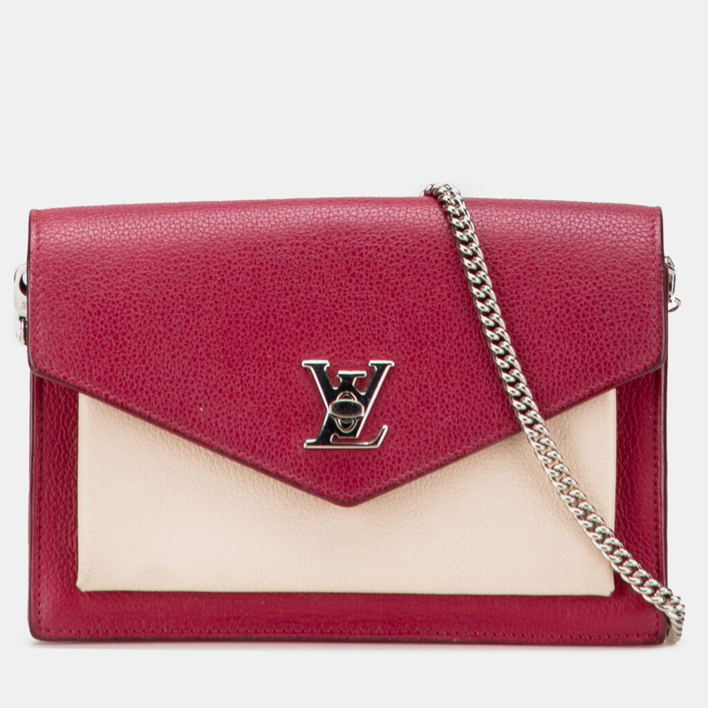 Louis Vuitton Brown Red Bicolor Leather MyLockMe Chain Pochette Louis Vuitton Brown Red Bicolor Leather MyLockMe Chain Pochette