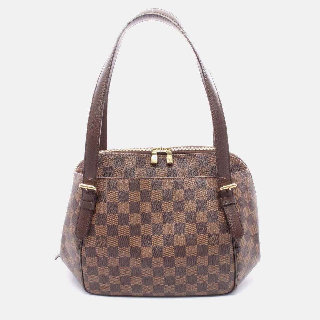 Louis Vuitton Belem Mm Shoulder Bag Damier Canvas Leather Ebene