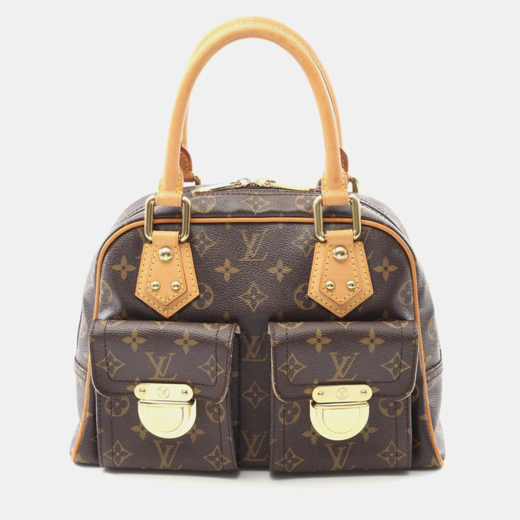 Louis Vuitton Manhattan Pm Handbag Monogram Canvas Leather Brown