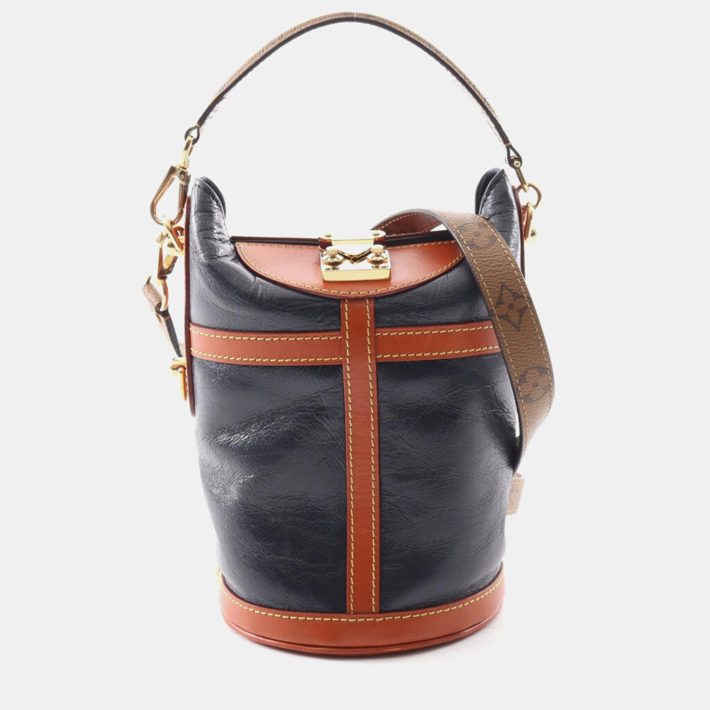 Louis Vuitton Duffle Shoulder Handbag Monogram Reverse Leather Navy Brown Louis Vuitton Duffle Shoulder Handbag Monogram Reverse Leather Navy Brown