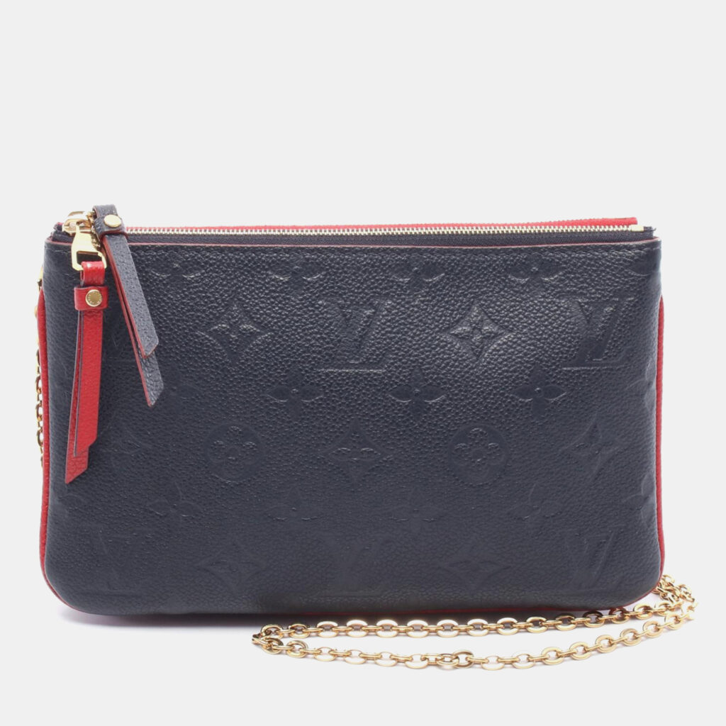 Louis Vuitton Pochette Double Zip Blue/Red Monogram Empreinte Leather Chain Shoulder Bag Louis Vuitton Pochette Double Zip Blue/Red Monogram Empreinte Leather Chain Shoulder Bag