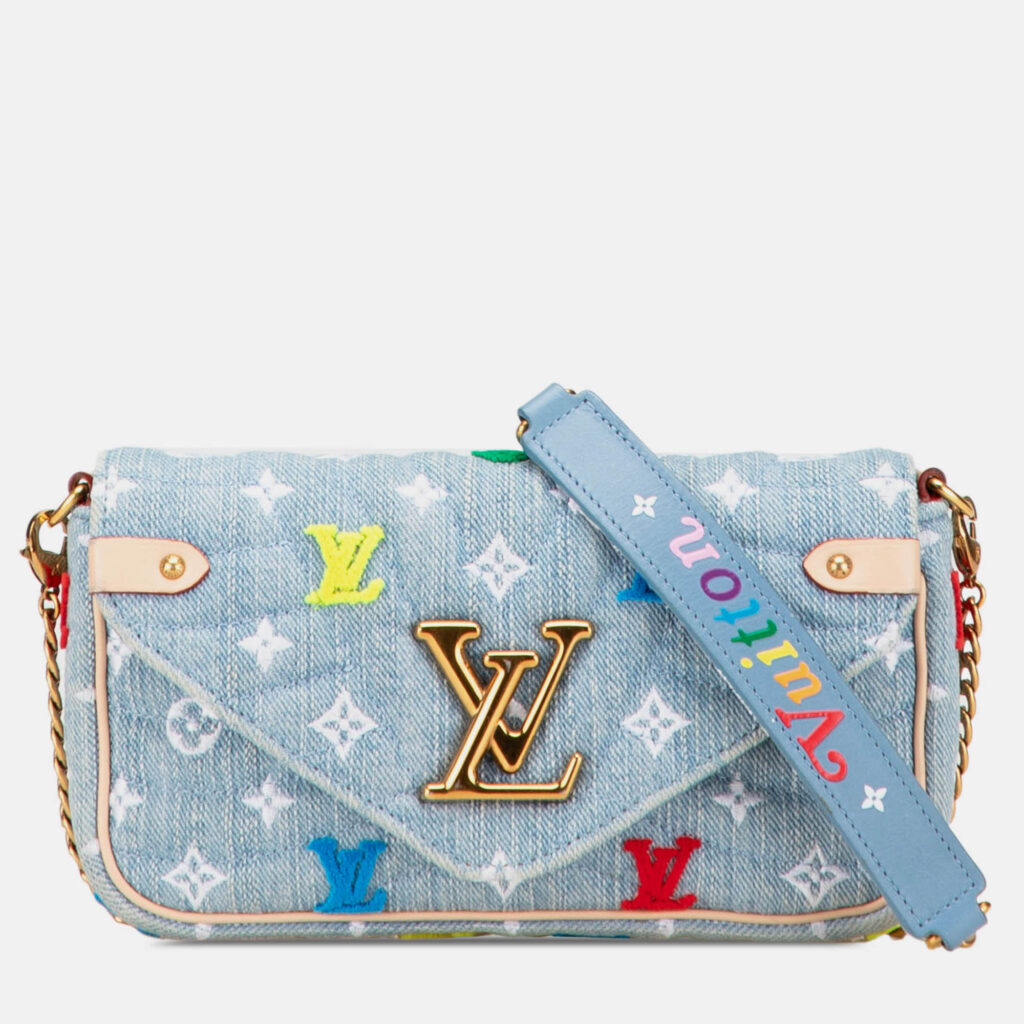 Louis Vuitton Blue Embroidered Monogram Denim New Wave Chain Pochette Louis Vuitton Blue Embroidered Monogram Denim New Wave Chain Pochette