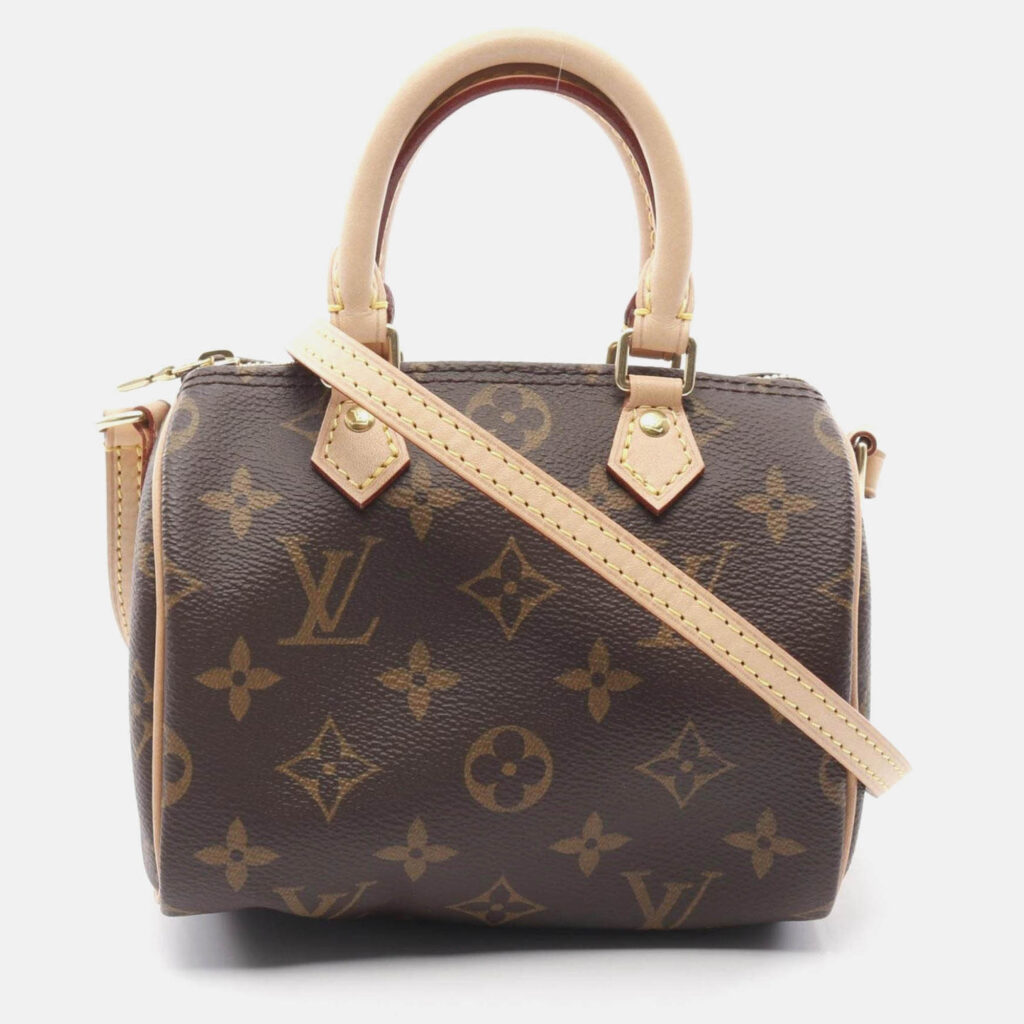 Louis Vuitton Nano Speedy Shoulder Bag Coated Canvas And Leather Monogram Brown Louis Vuitton Nano Speedy Shoulder Bag Coated Canvas And Leather Monogram Brown