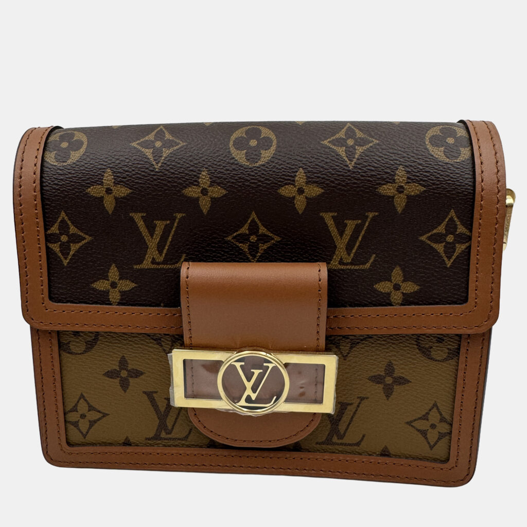 Louis Vuitton Dauphine Mini Shoulder Bag Coated Canvas And Leather Monogram Reverse Brown Beige Louis Vuitton Dauphine Mini Shoulder Bag Coated Canvas And Leather Monogram Reverse Brown Beige