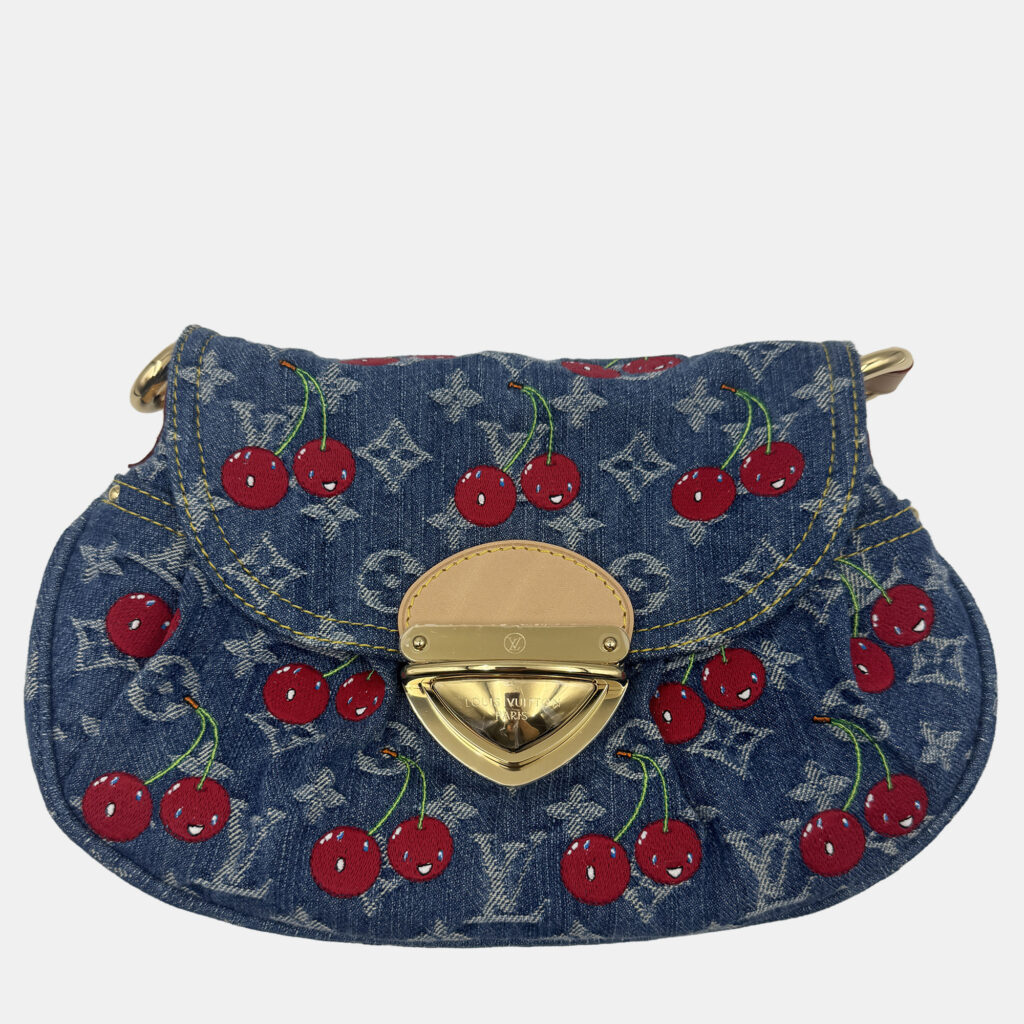 Louis Vuitton LV x MURAKAMI cherry print denim sunset hobo bag