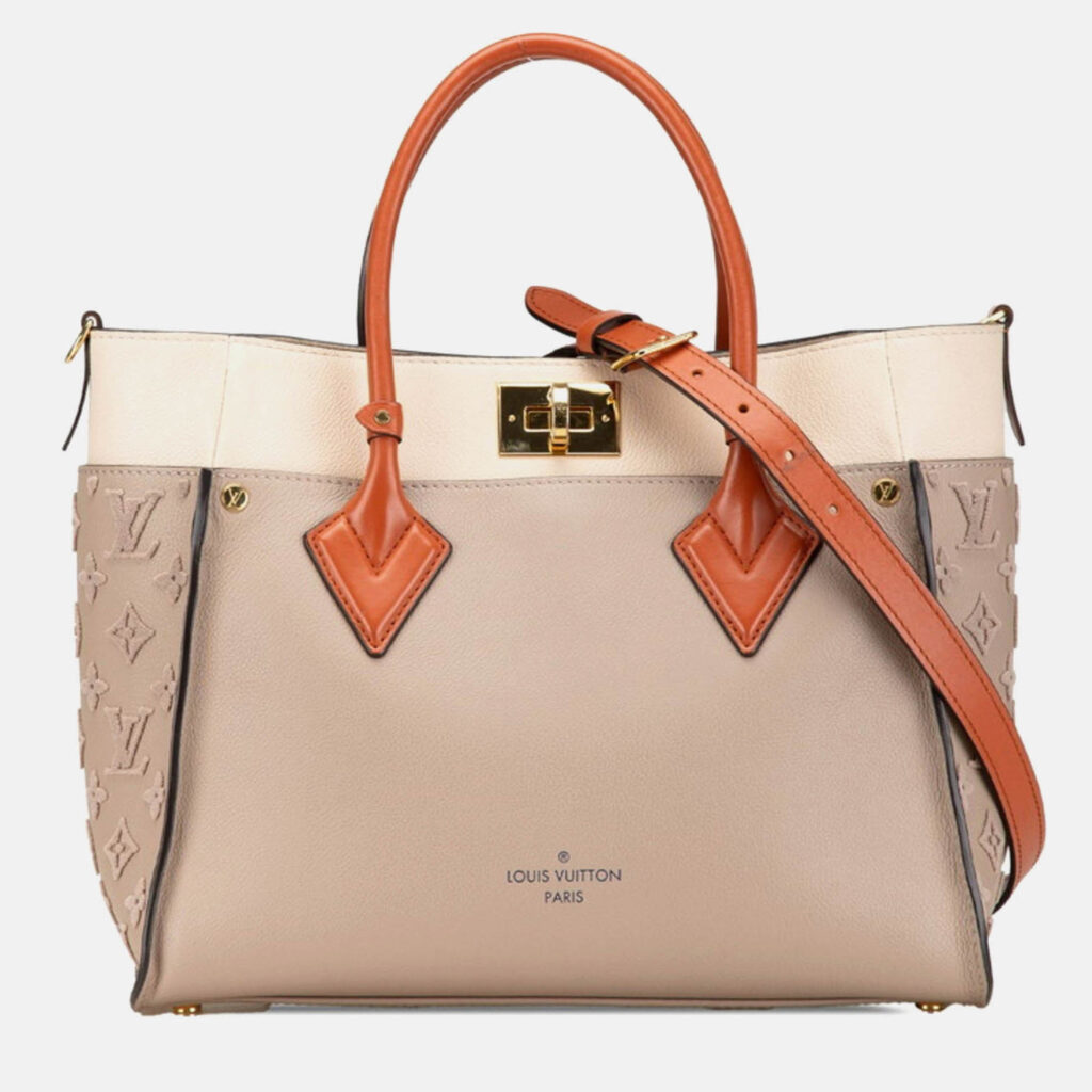 Louis Vuitton On My Side MM Galle, Gray Beige Monogram Leather Top Handle Bag Louis Vuitton On My Side MM Galle, Gray Beige Monogram Leather Top Handle Bag
