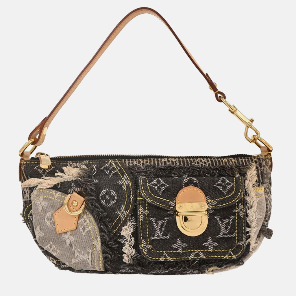 Louis Vuitton Pouchy Black Monogram Denim Patchwork Handbag Louis Vuitton Pouchy Black Monogram Denim Patchwork Handbag