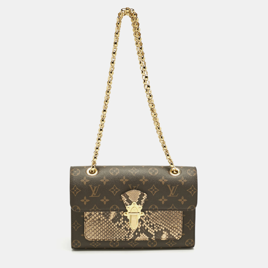 Louis Vuitton Cream Monogram Canvas and Python Victoire Bag Louis Vuitton Cream Monogram Canvas and Python Victoire Bag