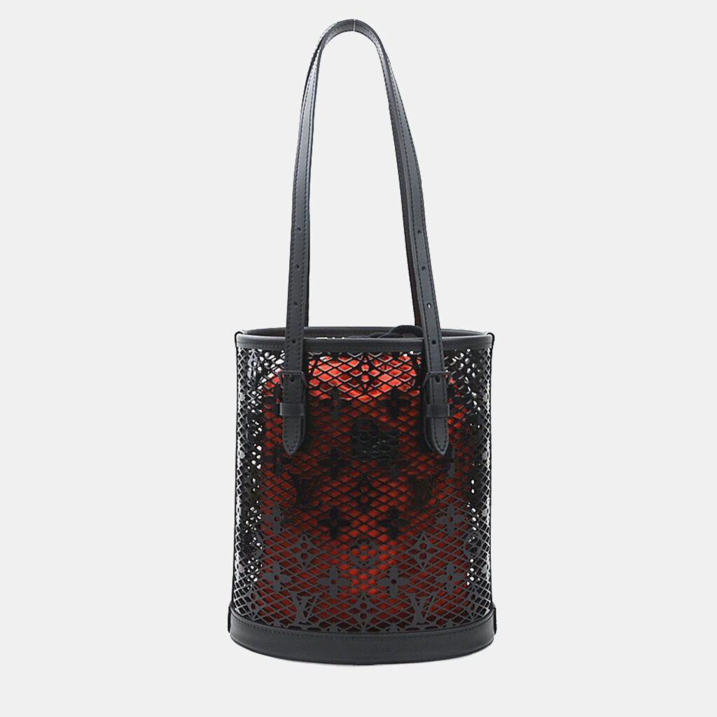 Louis Vuitton Monogram Lace Bucket PM Black Patent Leather Handbag