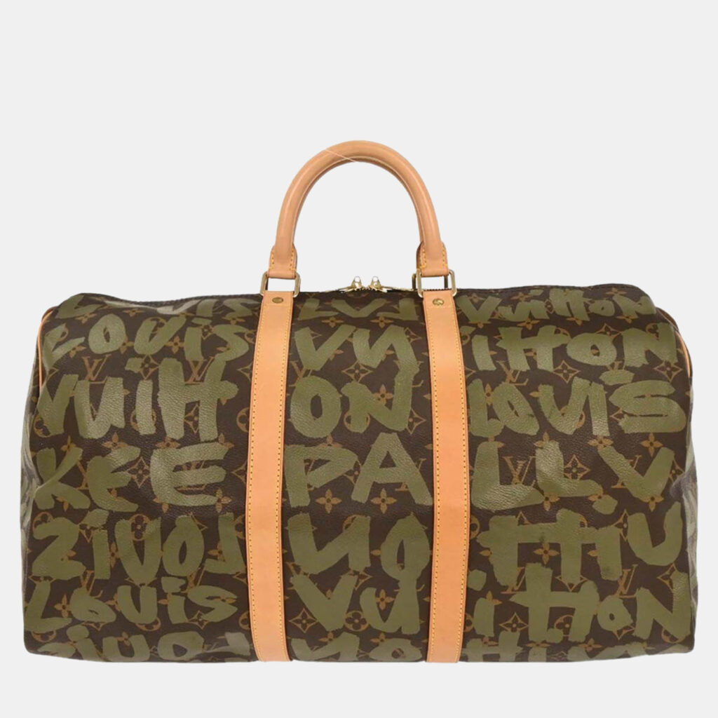 Louis Vuitton Khaki Monogram Graffiti Keepall 50 Duffle Bag Louis Vuitton Khaki Monogram Graffiti Keepall 50 Duffle Bag