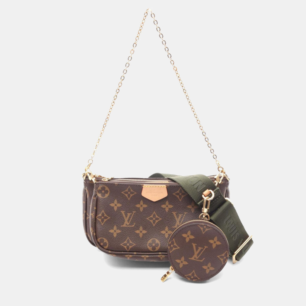 Louis Vuitton Multi Pochette Accessoires Shoulder Bag In Coated Canvas And Leather With Monogram Design Brown Khaki Louis Vuitton Multi Pochette Accessoires Shoulder Bag In Coated Canvas And Leather With Monogram Design Brown Khaki