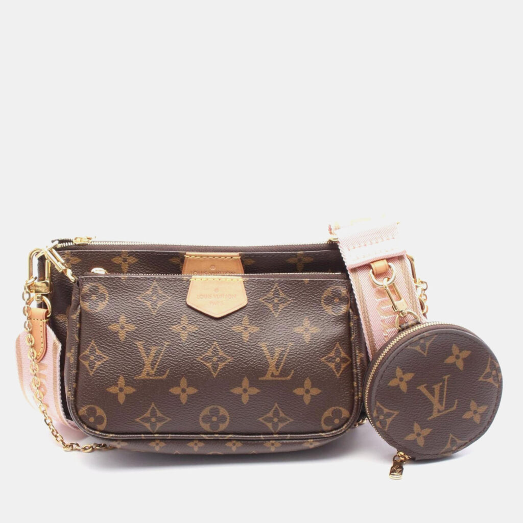 Louis Vuitton Multi Pochette Accessoires Shoulder Bag Coated Canvas Leather Monogram Brown Pink