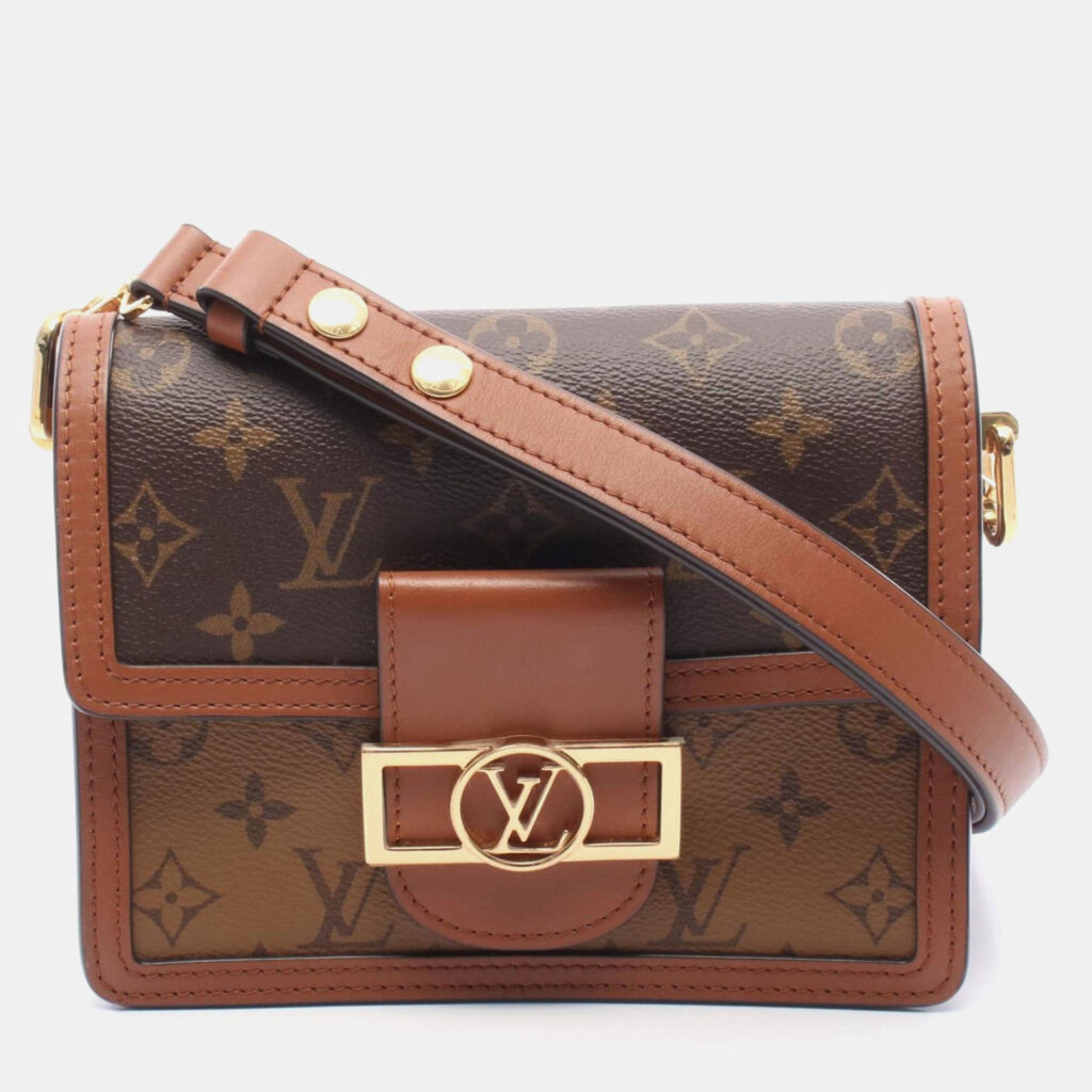 Louis Vuitton Dauphine Mini Monogram Reverse Shoulder Bag In Coated Canvas And Leather Brown Beige