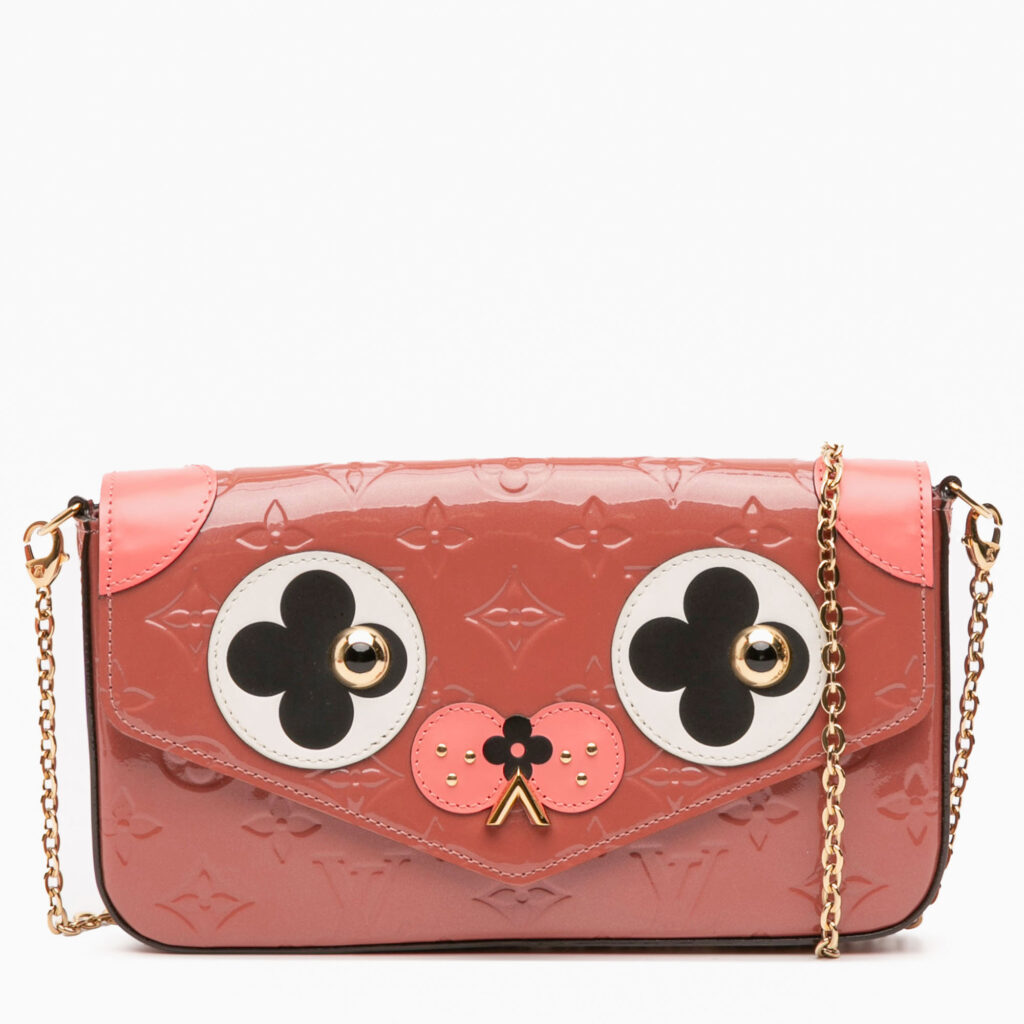 Louis Vuitton Pink Monogram Vernis Pochette Felicie Valentine Dog