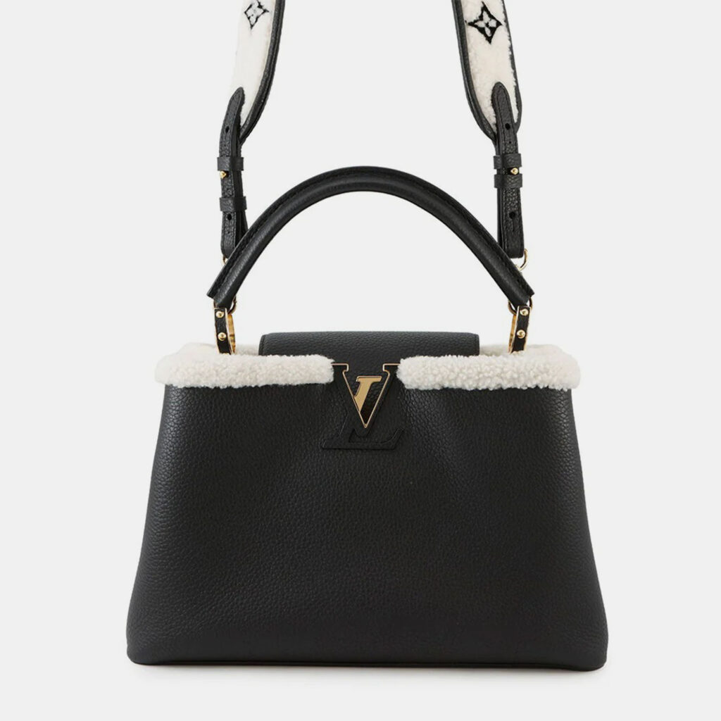 Louis Vuitton Capucines Noir Taurillon Leather Shearling Size MM