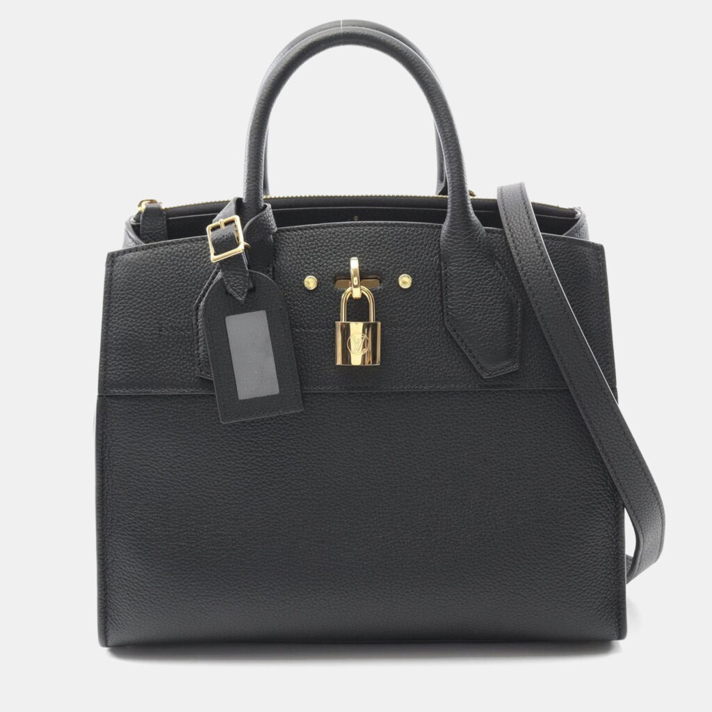 Louis Vuitton City Steamer MM Black Calfskin Leather Top Handle Bag