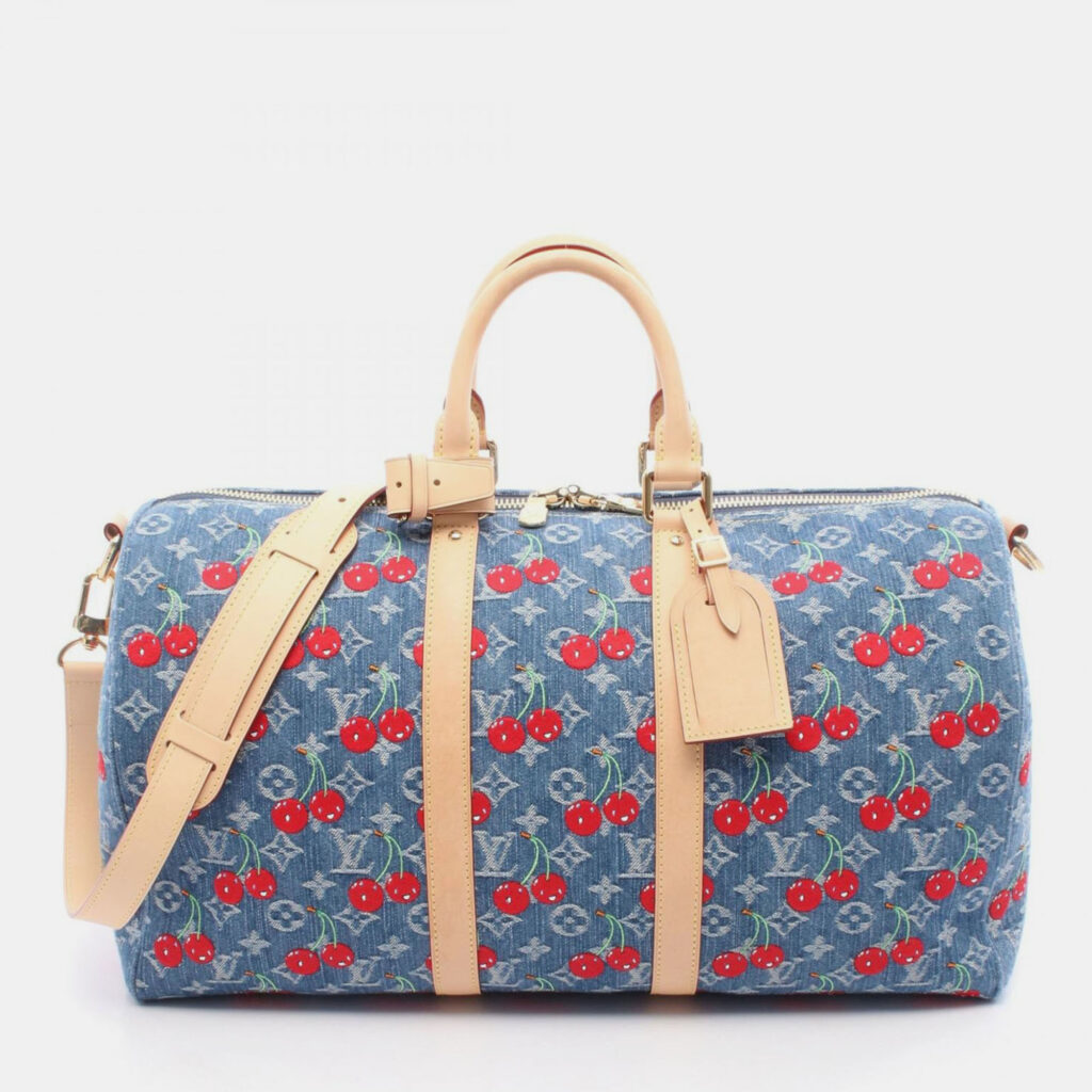 Louis Vuitton Takashi Murakami Keepall Bandouliere 45 Blue Denim Leather Duffle Bag