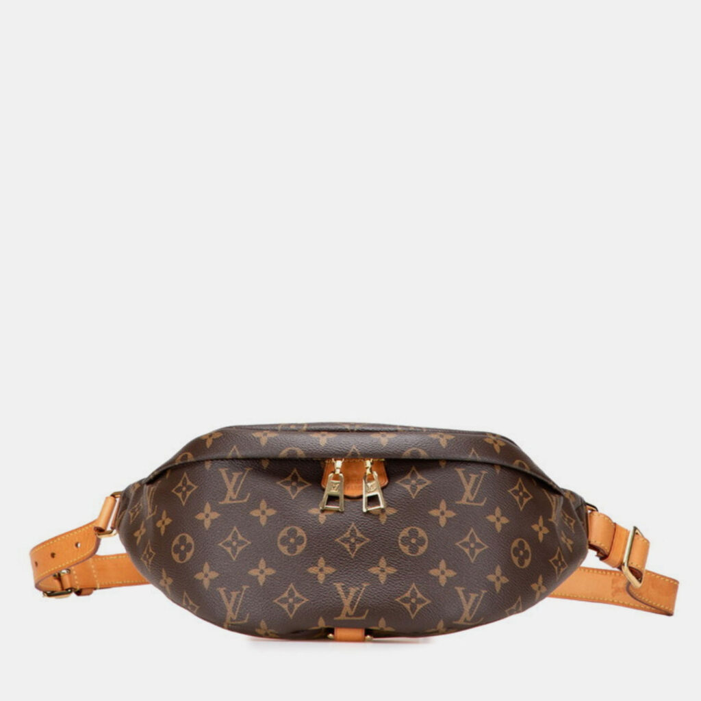 Louis Vuitton Monogram Bum Bag Body Waist Brown Coated Canvas Leather