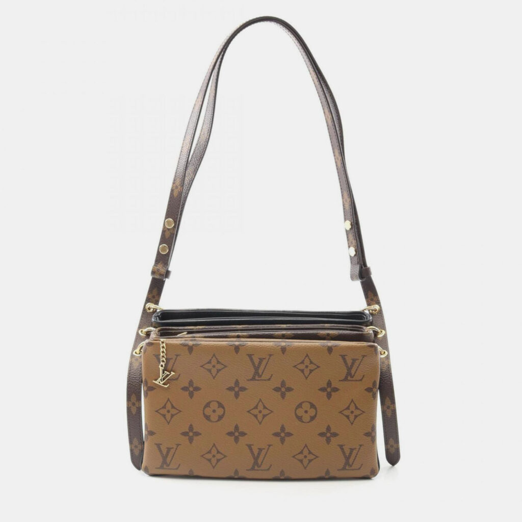 Louis Vuitton Pochette Shoulder Bag Coated Canvas Lamb Leather Monogram Reverse Black Brown
