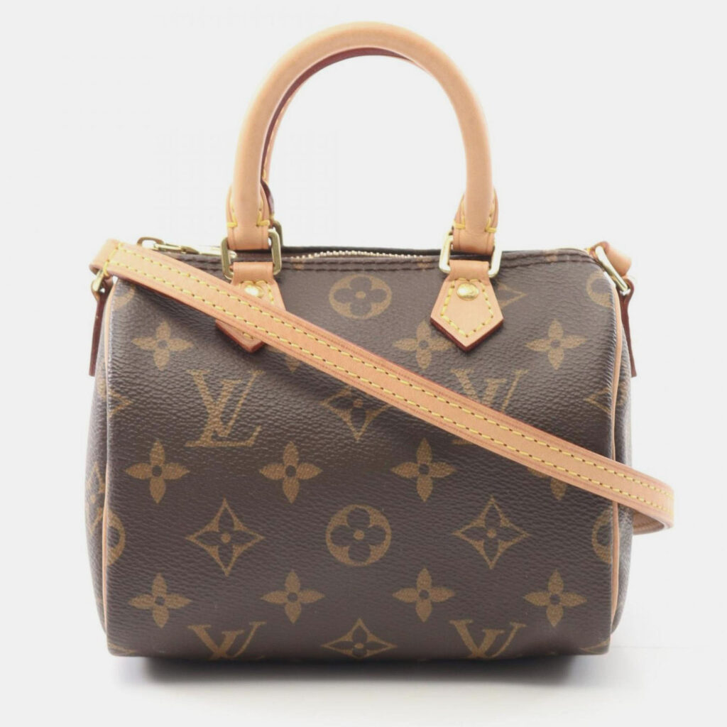 Louis Vuitton Nano Speedy Shoulder Bag Coated Canvas And Leather Monogram Brown Louis Vuitton Nano Speedy Shoulder Bag Coated Canvas And Leather Monogram Brown
