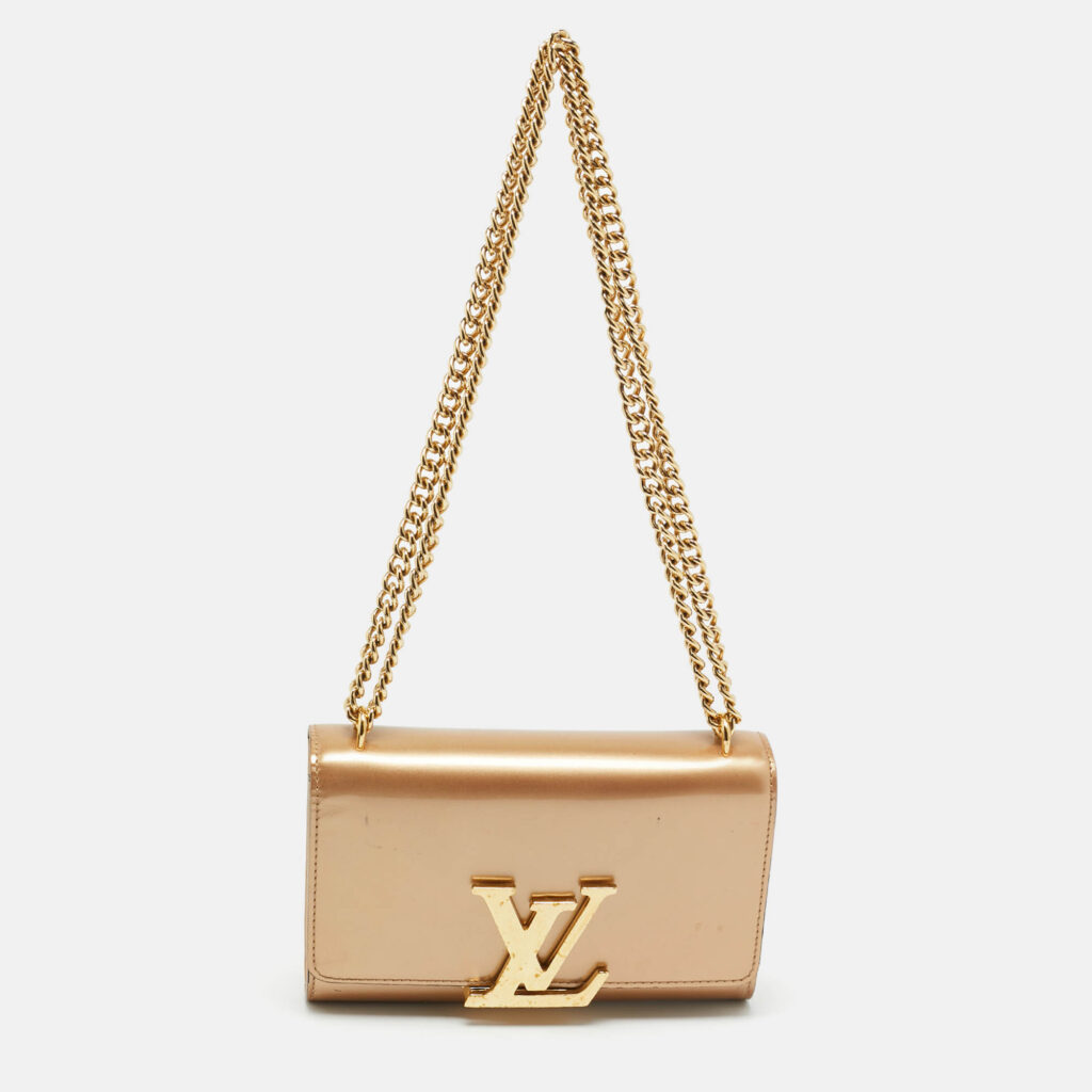 Louis Vuitton Beige Patent Leather Chain Louise MM Bag