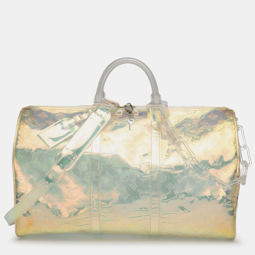 luxury-women-louis-vuitton-used-handbags-p1231753-007.jpg Louis Vuitton Monogram Prism Keepall Bandouliere 50 Multicolor PVC Coated Canvas Duffel Bag