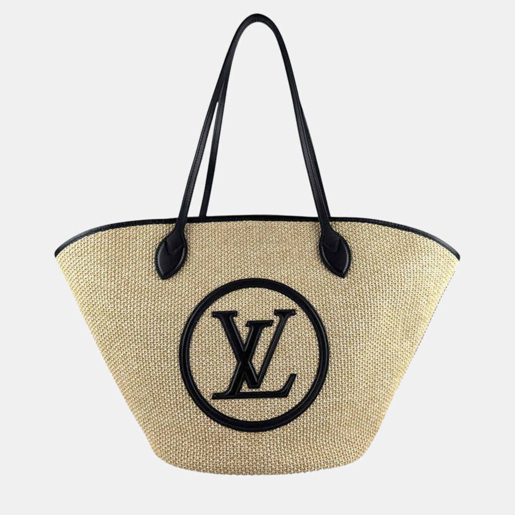 Louis Vuitton Saint Jacques Beige Black Raffia Leather Shoulder Tote Bag Louis Vuitton Saint Jacques Beige Black Raffia Leather Shoulder Tote Bag