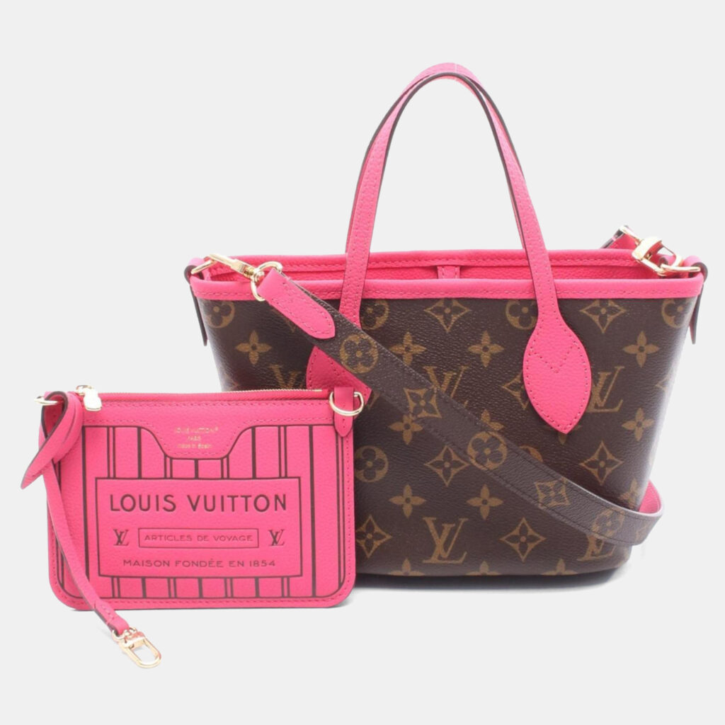 Louis Vuitton Neverfull Inside Out Monogram Bb Brown Pink Coated Canvas and Leather Tote Bag Louis Vuitton Neverfull Inside Out Monogram Bb Brown Pink Coated Canvas and Leather Tote Bag