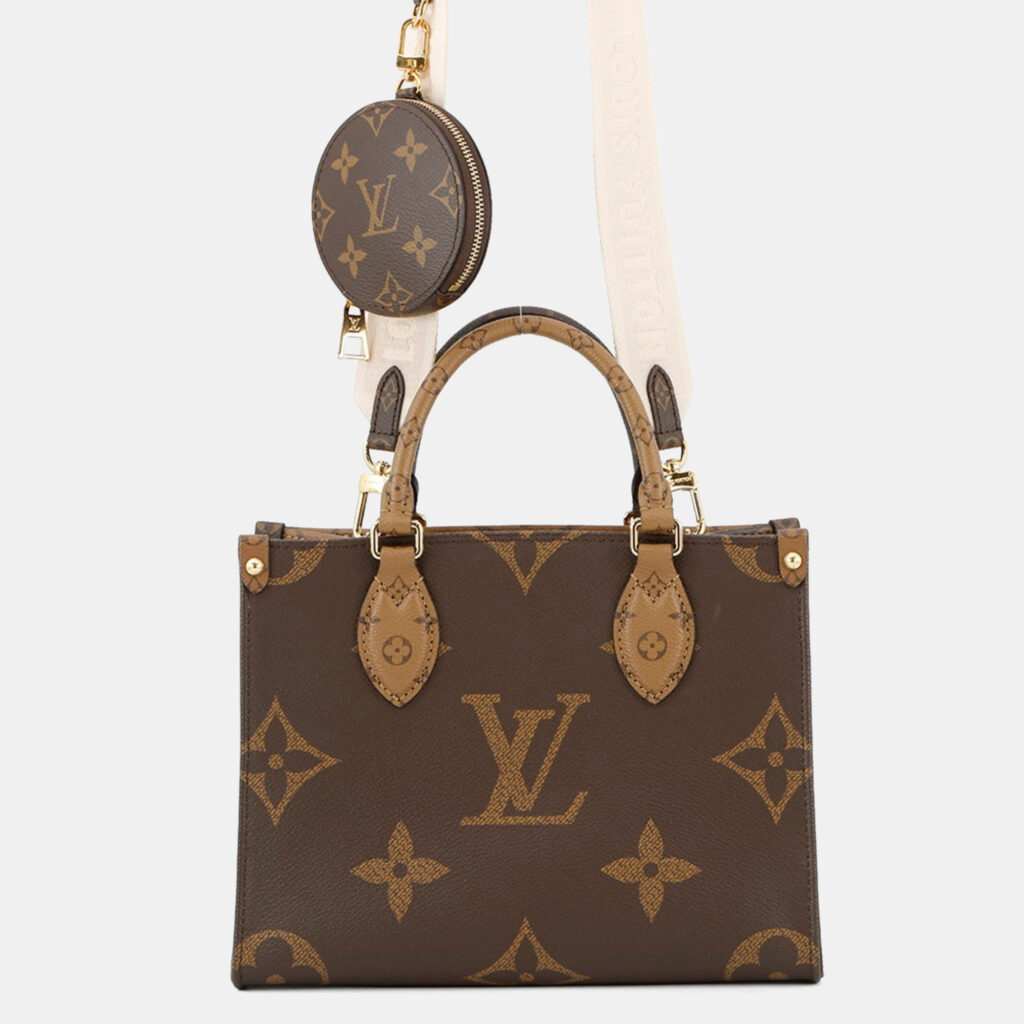 Louis Vuitton On-The-Go PM Brown Beige Monogram Reverse Giant Canvas Tote Bag Louis Vuitton On-The-Go PM Brown Beige Monogram Reverse Giant Canvas Tote Bag