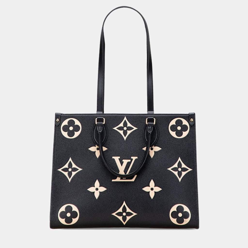 Louis Vuitton On-The-Go MM Black Beige Monogram Empreinte Leather Tote Bag Louis Vuitton On-The-Go MM Black Beige Monogram Empreinte Leather Tote Bag