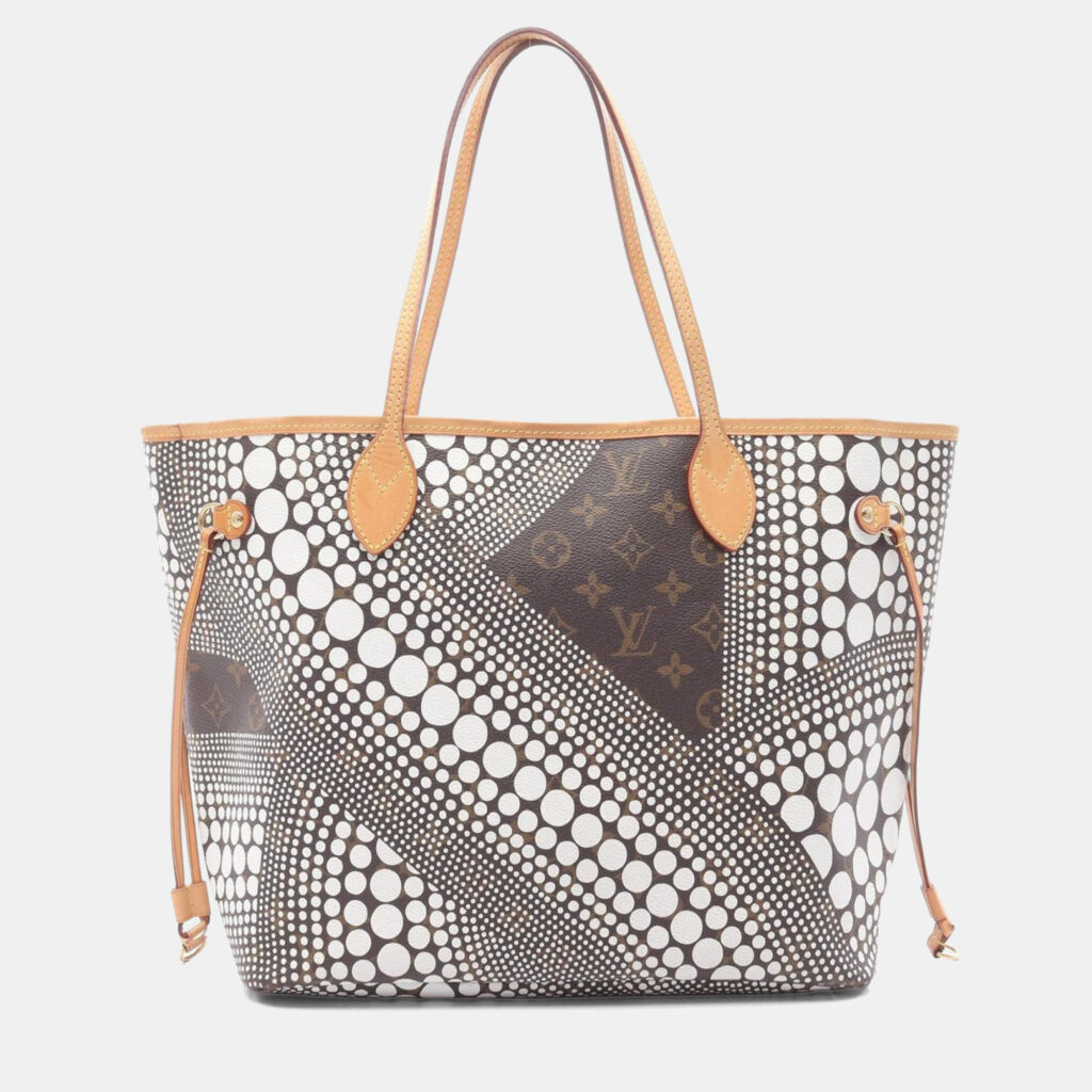 Louis Vuitton Neverfull Monogram Wave MM White Brown Monogram Canvas Leather Tote Bag Louis Vuitton Neverfull Monogram Wave MM White Brown Monogram Canvas Leather Tote Bag