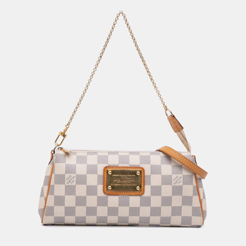Louis Vuitton Eva Blue Cream Damier Azur Canvas Clutch Bag