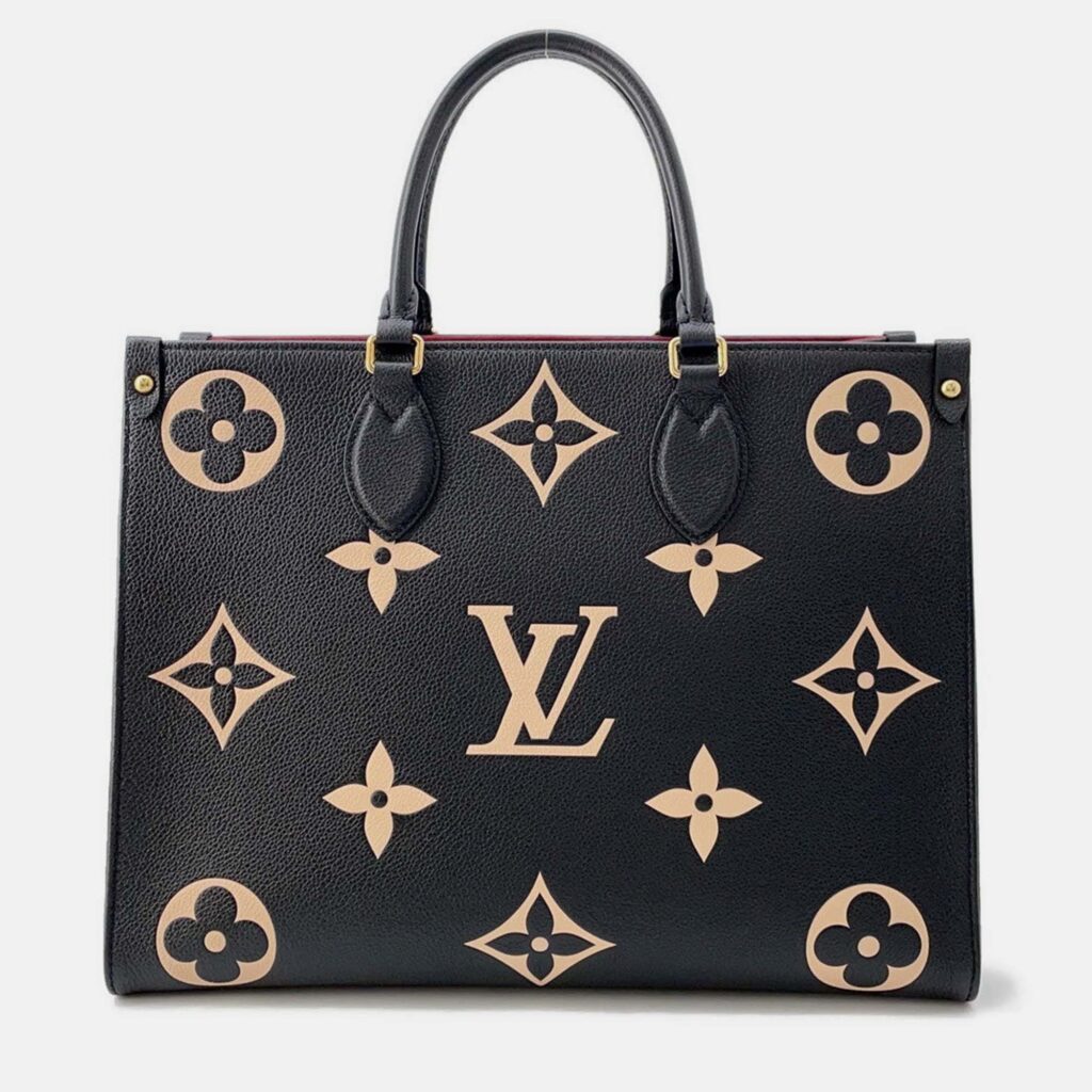 Louis Vuitton Onthego MM Bicolor Black Beige Monogram Empreinte Leather Tote Bag Louis Vuitton Onthego MM Bicolor Black Beige Monogram Empreinte Leather Tote Bag