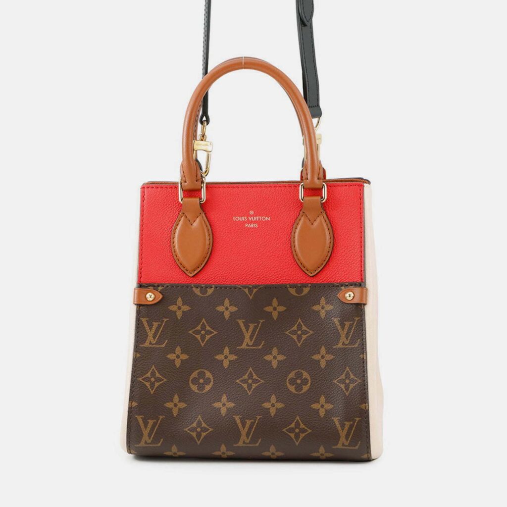 Louis Vuitton Fold Tote PM Red, Cream, Brown Monogram Calfskin Leather Bag Louis Vuitton Fold Tote PM Red, Cream, Brown Monogram Calfskin Leather Bag